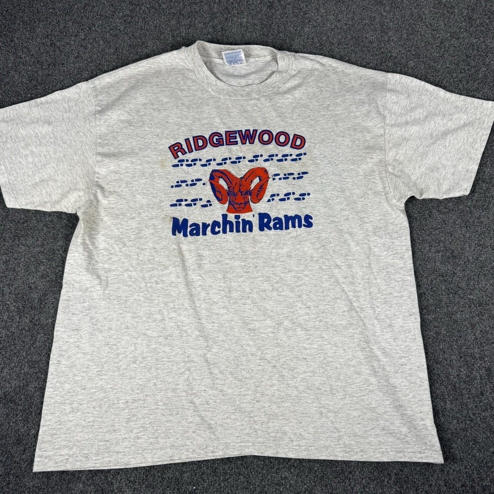 Vintage 90s Ridgewood Marchin Rams T Shirt Gray Heather Men's XL High School VTG
